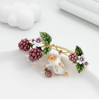 Flower Rat Brooch Gold & Purple - One Size