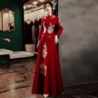 Long-sleeve Chinese Embroidery A-line Evening Gown