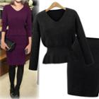 Set: V-neck Sweater + Knit Skirt
