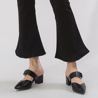 Buckled Block Heel Pointy Mules