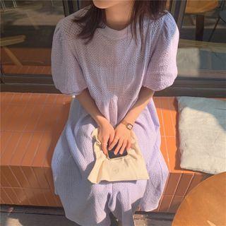 Puff-sleeve Bow-back Midi A-line Dress