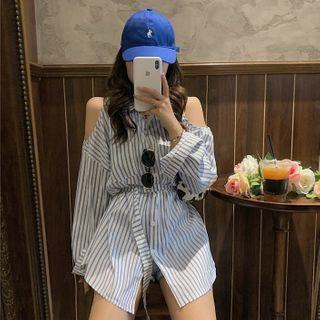 Striped Cutout Long-sleeve Loose-fit Shirt