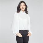 Frill-neck Pleated-sleeve Blouse