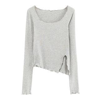 Long-sleeve Irregular Frill Trim T-shirt