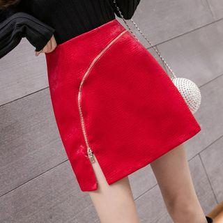 Faux Leather Snakeskin Zipped Mini Skirt