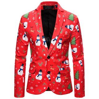 Snowman Print Single-breasted Blazer