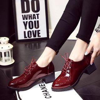 Block Heel Patent Lace-up Shoes