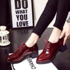 Block Heel Patent Lace-up Shoes