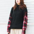 Plaid Mock Two-piece Knit Top