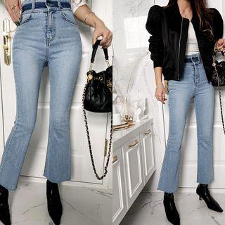 High-waist Two-tone Boot-cut Jeans