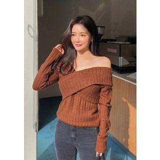 Off-shoulder Criss-cross Knit Top