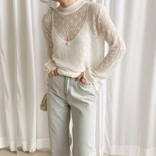 Set: Plain Long-sleeve Knit Top + Camisole Top
