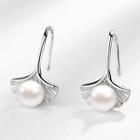 Leaf Faux Pearl Sterling Silver Earring 925 Silver - Silver & White - One Size