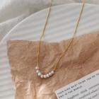 Pearl Pendant Stainless Steel Necklace Pearl - Gold - One Size