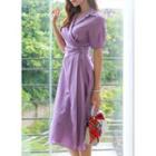 Puff-sleeve Belted Long Wrap Dress