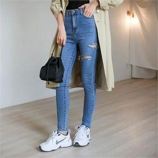 High-rise Slit-thigh Skinny Jeans