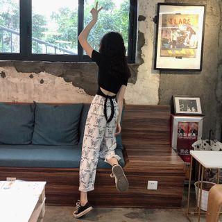 Short-sleeve Cropped T-shirt / Butterfly Print Harem Pants