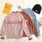 Contrast Trim Mock Neck Lettering Top