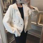 Furry Fringed Buttoned Jacket / Long-sleeve Midi Rib-knit Dress