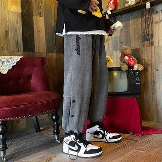 Corduroy Lettering Drawstring-cuff Pants