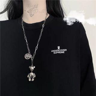 Smiley Bear Pendant Alloy Necklace Silver - One Size