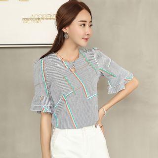 Bell-sleeve Print Chiffon Top