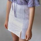Slit-hem Linen Mini Skirt
