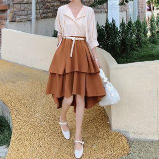 Elbow Sleeve Two Tone Layered Shirtdress