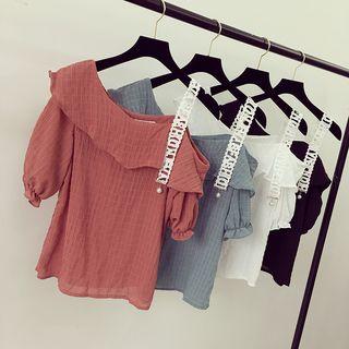 Lettering Strap Short-sleeve Chiffon Top