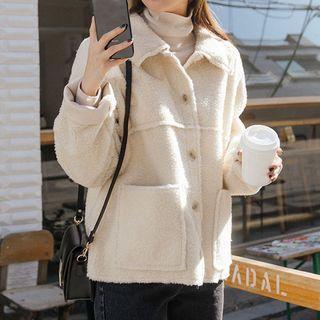 Plus Size Collared Sherpa-fleece Jacket