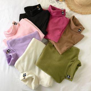Long-sleeve Turtleneck Bear Embroidered T-shirt