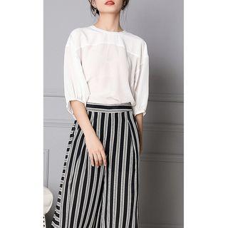 Elbow-sleeve Silk Blouse