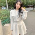 Long-sleeve Frayed Tweed Cropped Jacket / High-waist Mini A-line Skirt