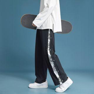 Paisley Print Panel Button-side Cropped Pants