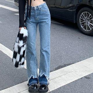 High-waist Frayed Boot Cut Jeans