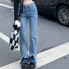 High-waist Frayed Boot Cut Jeans