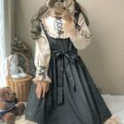 Long-sleeve Frill Trim A-line Dress / Bow Headpiece