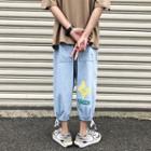 High-waist Butterfly Printed Jeans