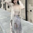 Camisole Top / Light Cardigan / Print Midi Skirt
