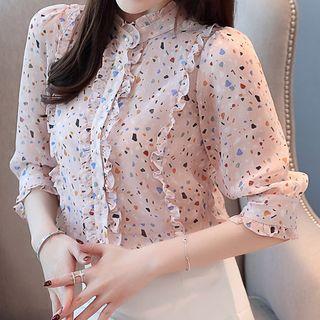 Elbow-sleeve Chiffon Pattern Shirt