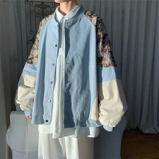 Bear Print Panel Snap-button Jacket