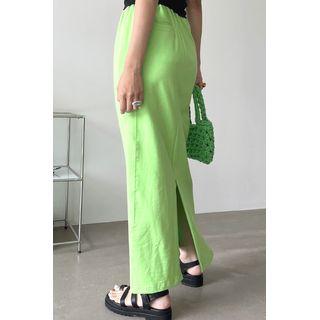 Drawstring Paneled Maxi Skirt Yellow Green - One Size