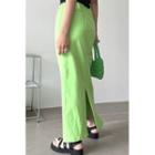 Drawstring Paneled Maxi Skirt Yellow Green - One Size