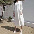 Elbow-sleeve Linen Maxi Dress