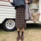 Plaid Midi H-line Skirt As Shown In Figure - One Size