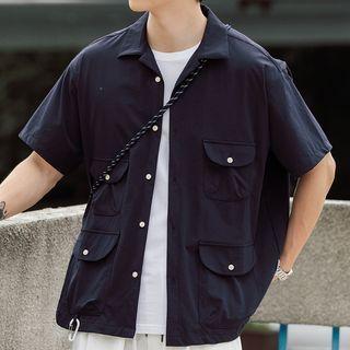 Plain Lapel Cargo Short-sleeve Shirt