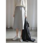 Distressed High-waist Midi A-line Skirt