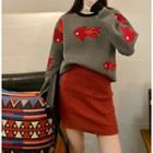 Goldfish Embroidered Pullover / Knitted Pencil Skirt