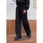 Lace-up Fly Ribbed Pants Black - One Size