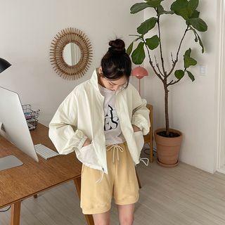 High-neck Drawstring Zip Jacket
